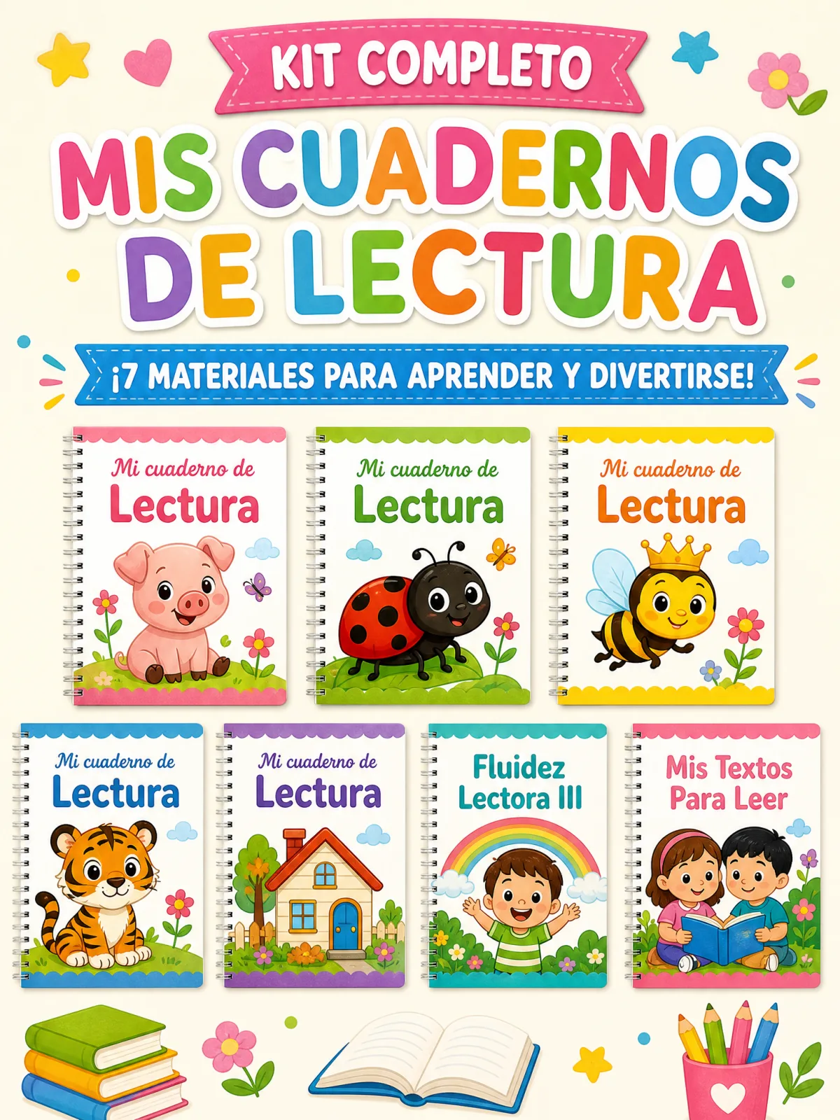 Kit Completo de Alfabetización: los 7 cuadernos de lectura para niños